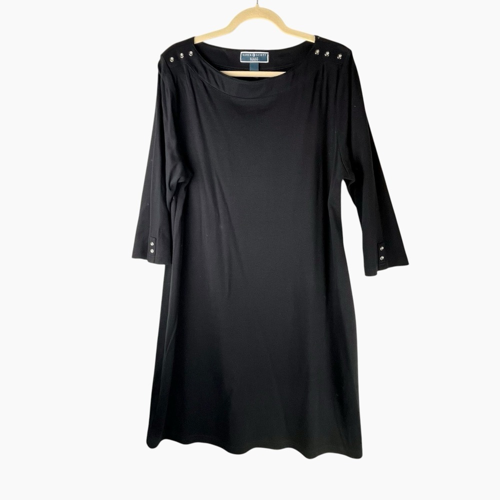 Karen Scott Dress Women's 1X Black Plus Size Sport Casual 3/4 Sleeve Cotton
